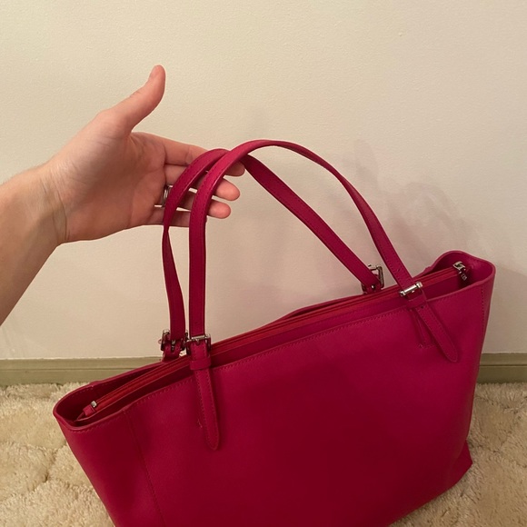 Tory Burch Emerson Large Hot Pink Saffiano Leather Buckle Tote - Picture 8 of 16